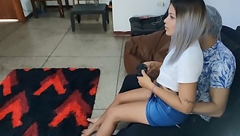 Almost Getting Caught By Her Parents, I Play With My Girlfriend'S Toy While Fucking My Innocent Daughter-In-Law During A Visit